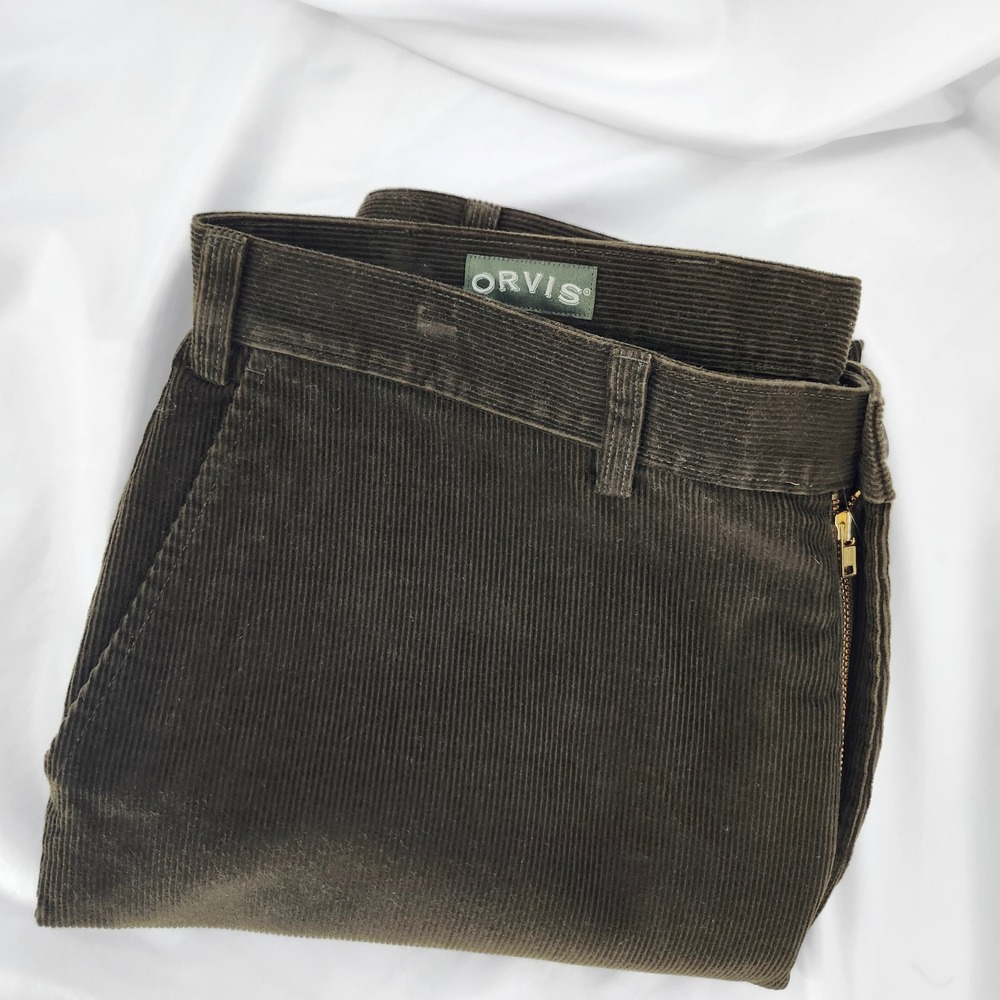 Orvis Mens Olive Green Corduroy Pants Size 38 Preppy Old Money Straight Leg